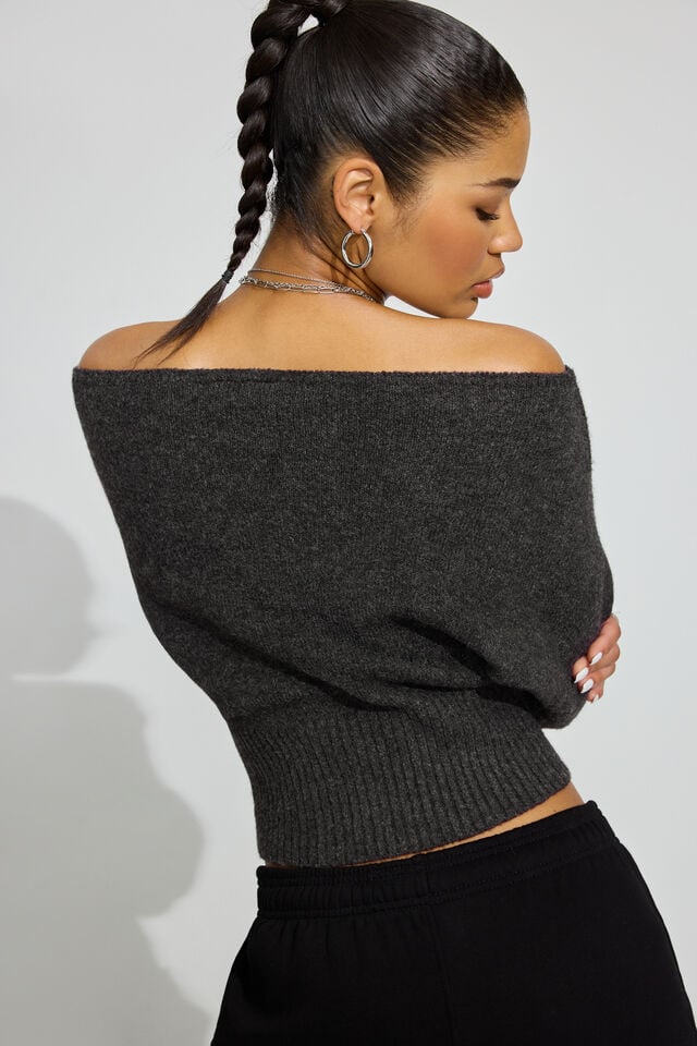 Grey Women Garage Spongy Off Shoulder Sweater | A-9764582