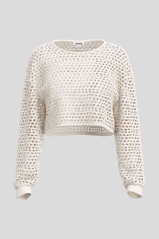 Light Blue Beige Women Garage Open-knit Cropped Sweater | A-4137269