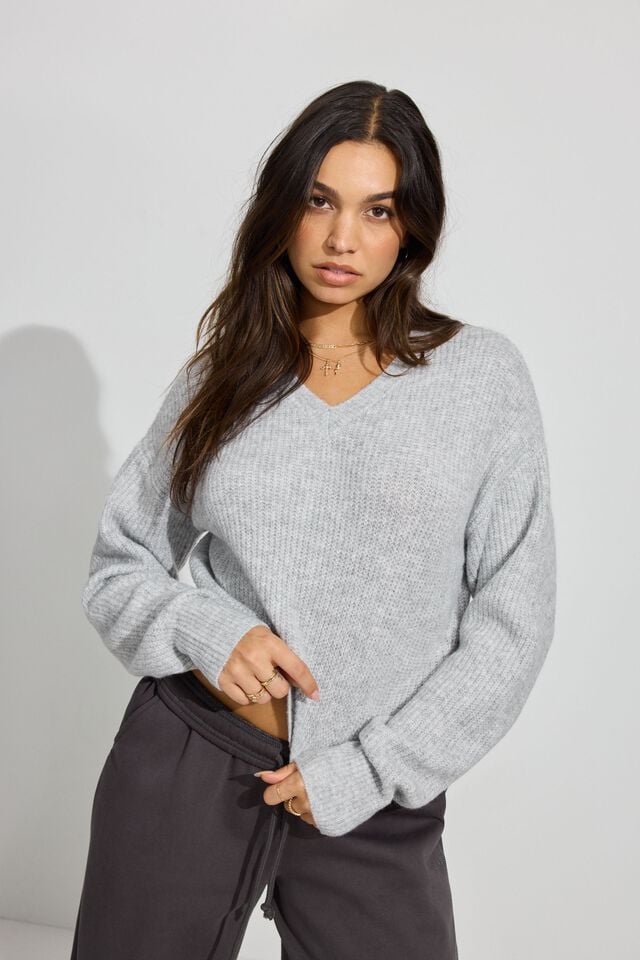 Light Grey Women Garage Cozy V Neck Sweater | A-8620451