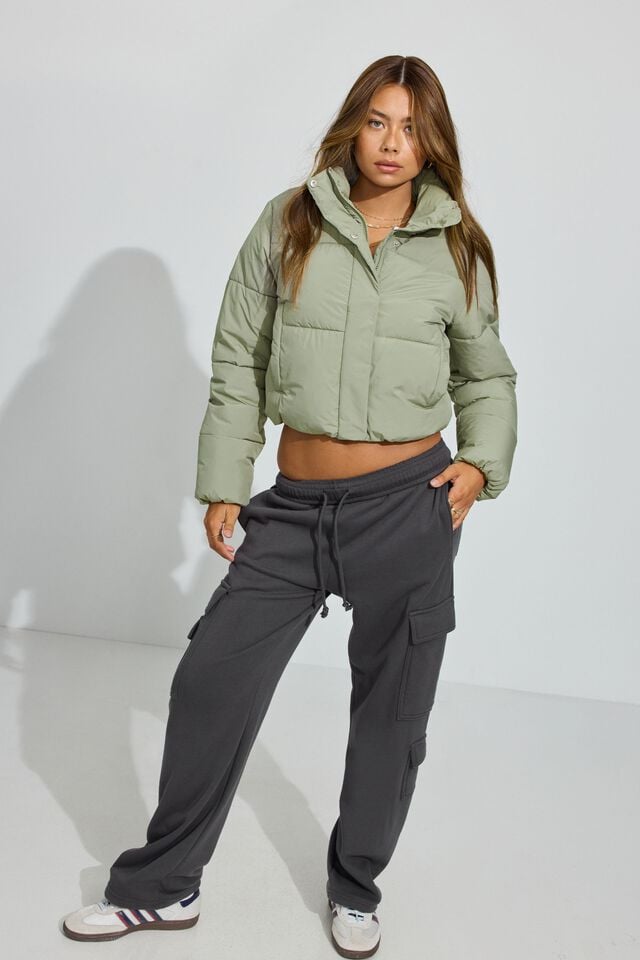 Olive Green Women Garage Mini Down Jackets | A-7895136