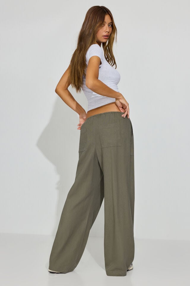 Olive Khaki Women Garage Millie Linen Pull-on Pants | A-1583027