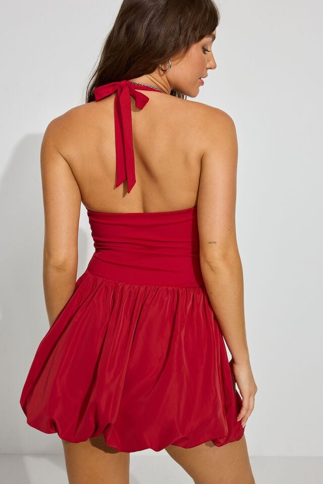 Red Women Garage Alina Bubble Halter Dress | A-8357092