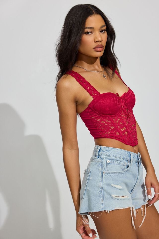 Red Women Garage Rodeo Lace Tank Top | A-0795614