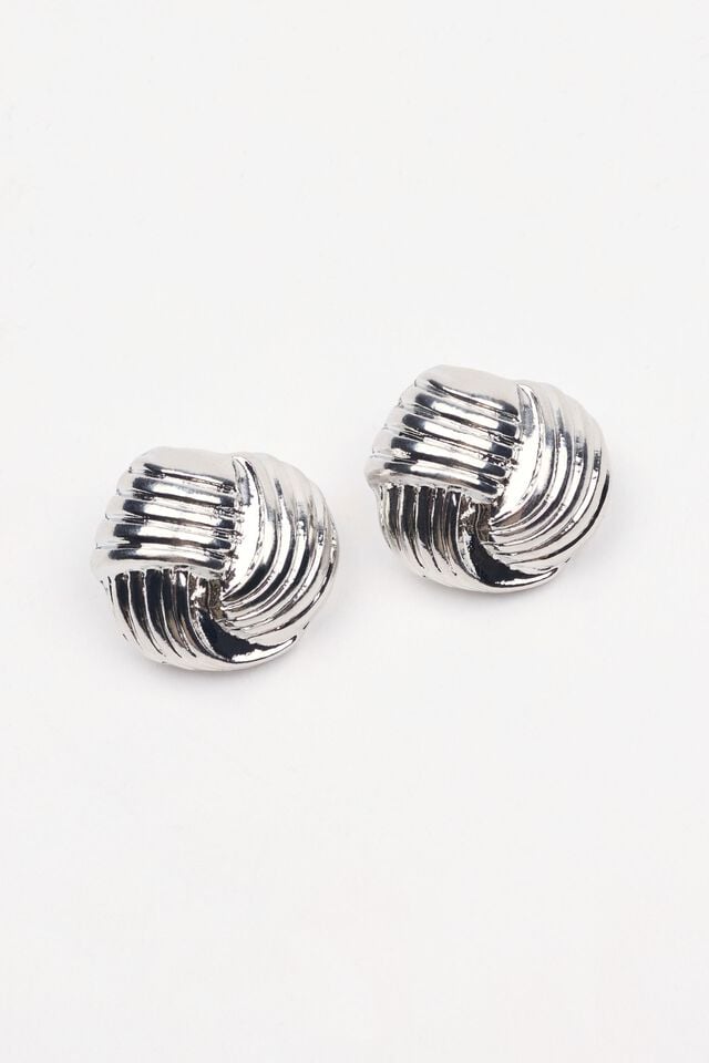 Silver Women Garage Knotted Button Earrings | A-3502716