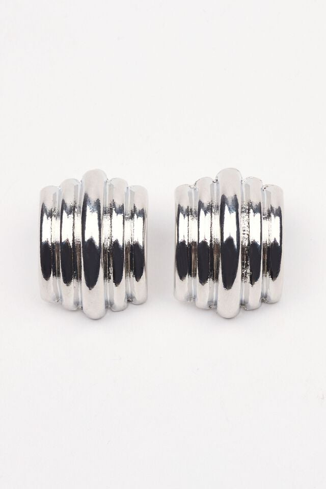 Silver Women Garage Lined Curve Button Earrings | A-9610753