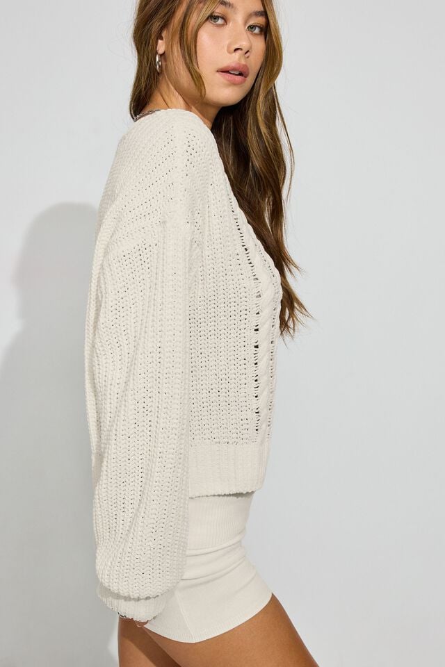 White Women Garage Chenille Oversized Sweater | A-4253190