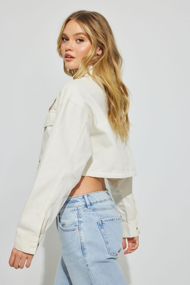 White Women Garage Crop Utility Jackets | A-2843095