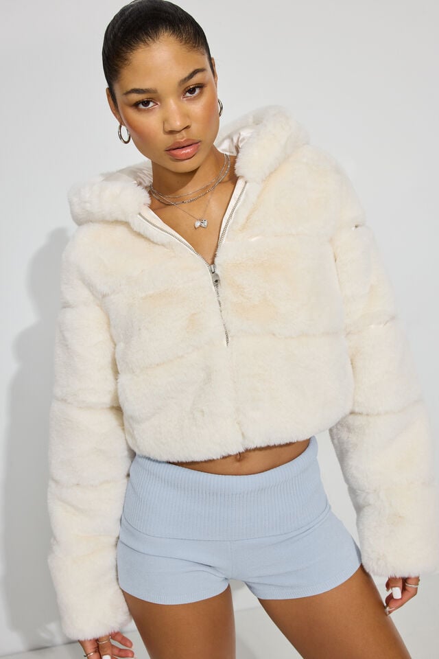 White Women Garage Faux-fur Down Jackets | A-8093421