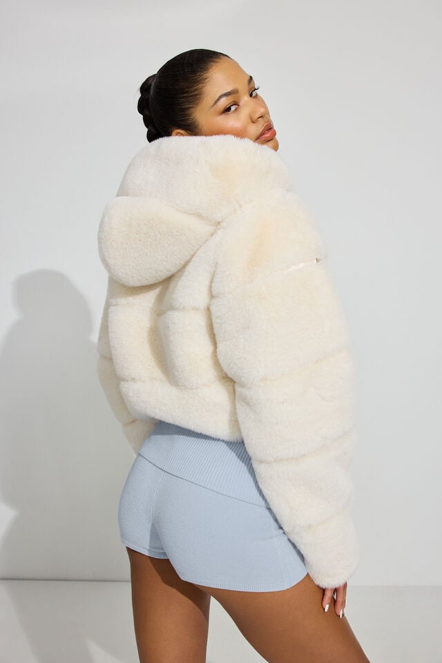 White Women Garage Faux-fur Down Jackets | A-8093421