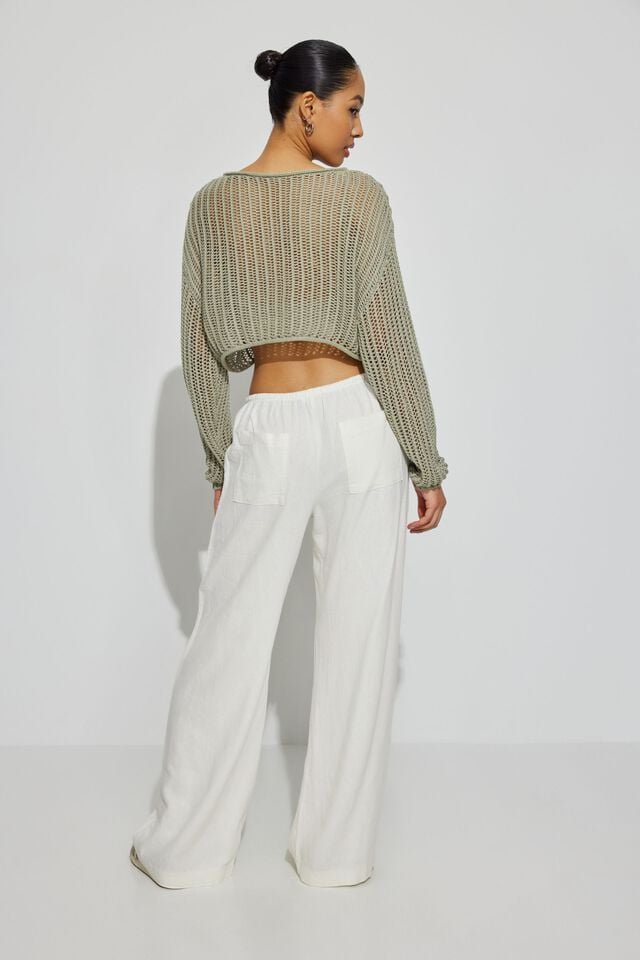 White Women Garage Millie Linen Pull-on Pants | A-6043289