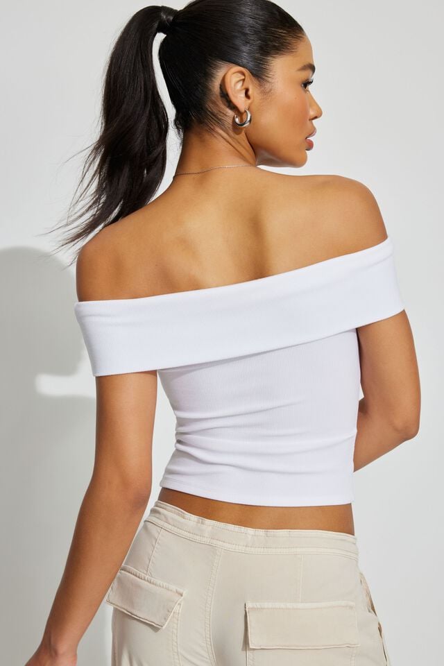 White Women Garage Off Shoulder T Shirts | A-8172349