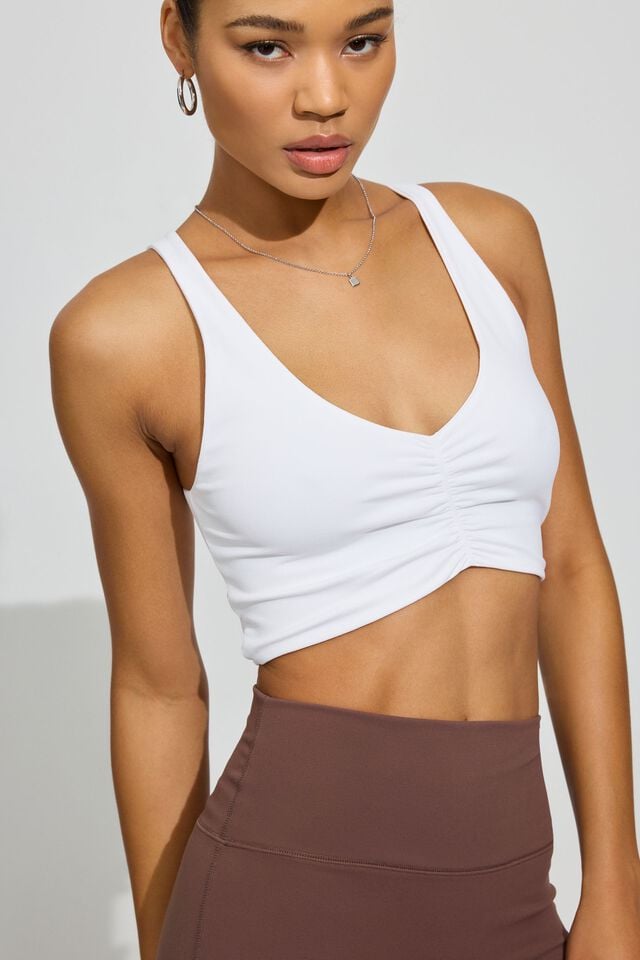 White Women Garage Seamless Ruched Tank Top | A-4769582