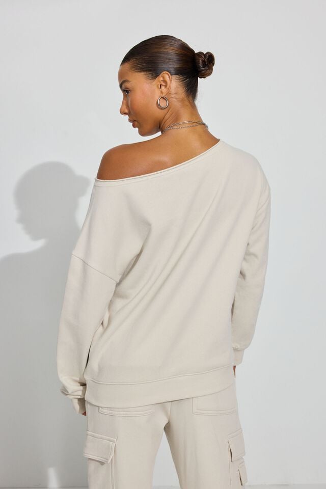 White Women Garage Softterry Off Shoulder Sweatshirts | A-7541983