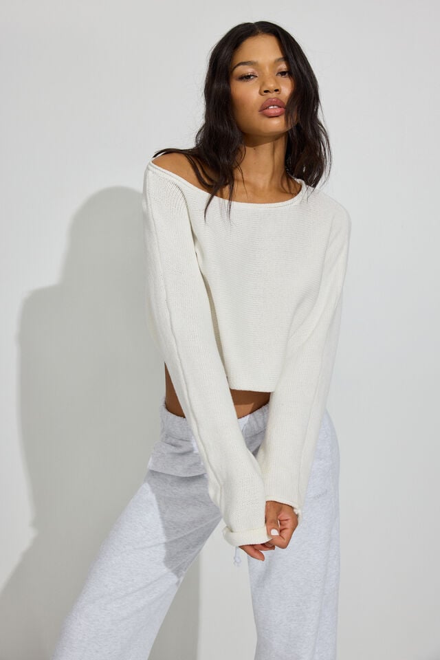 White Women Garage Supersoft Loose Crop Sweater | A-2093481