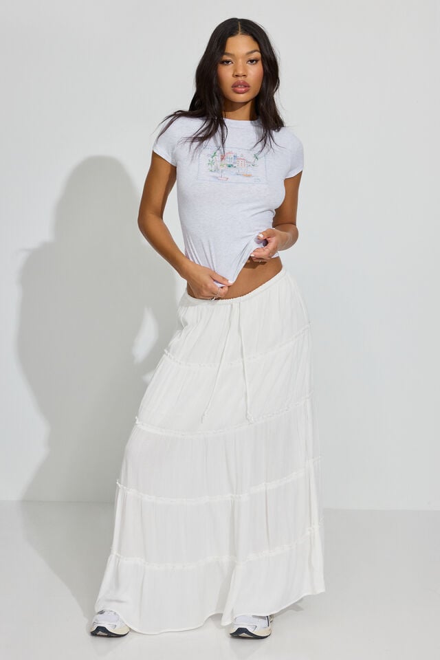 White Women Garage Tiered Maxi Skirts | A-4613287