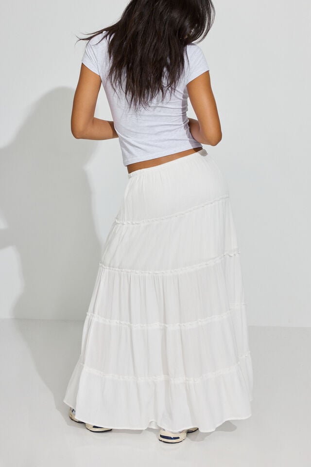 White Women Garage Tiered Maxi Skirts | A-4613287