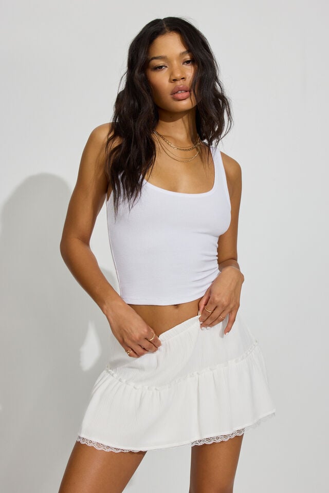 White Women Garage Tiered Mini Skirts | A-0416973