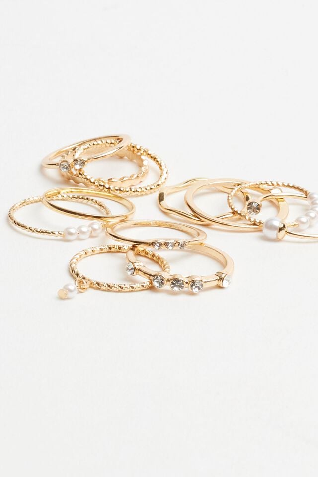 White / Gold Women Garage Set Of 12 Delicate Rings | A-0459167